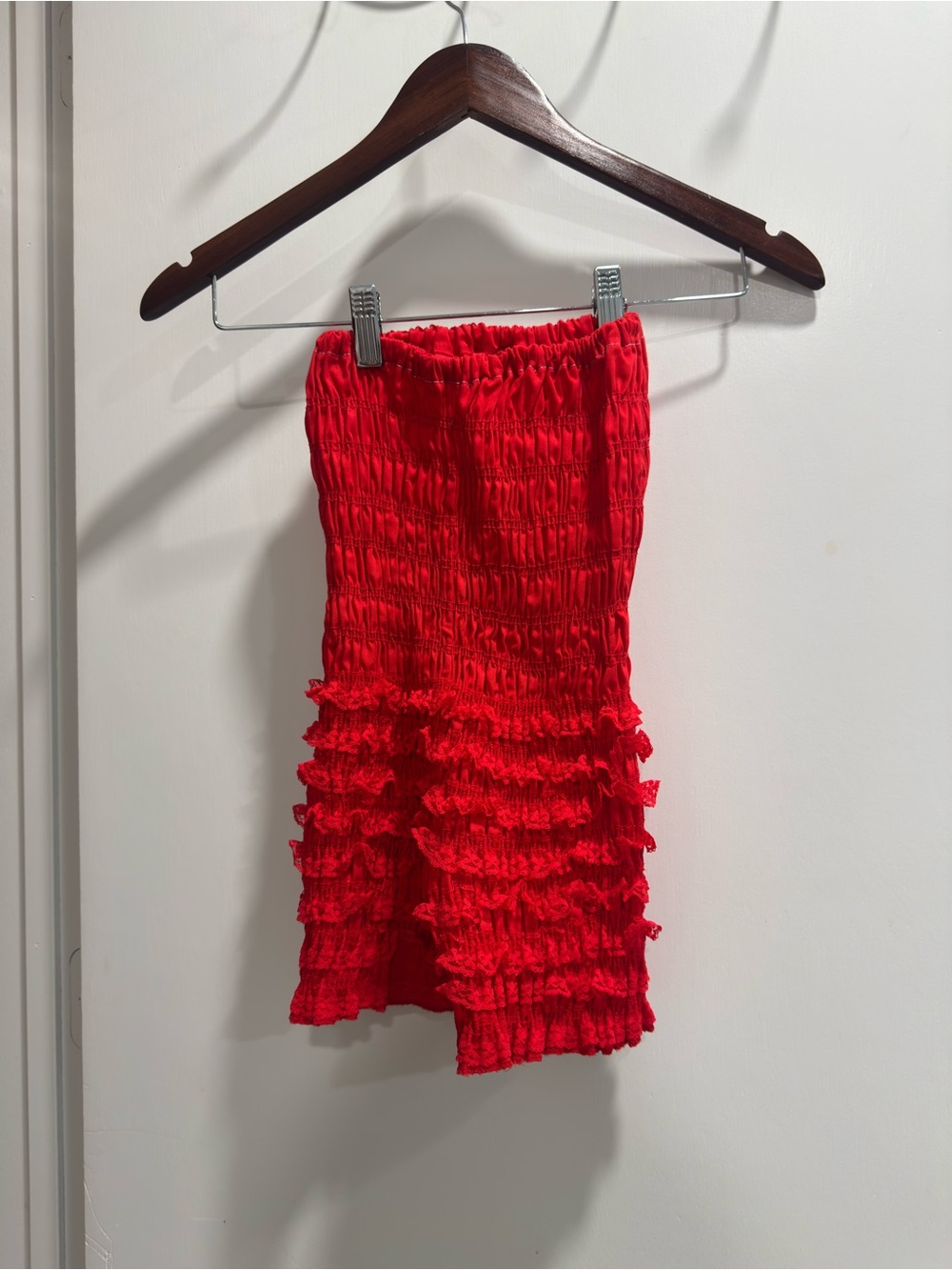 Vintage Retro Red Ruffled Smocked Mini Bloomer 100% Nylon Mid Century Shorts
